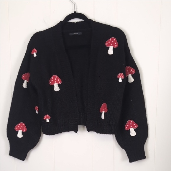 Forever 21 Black and Red Mushroom Cardigan Sweater - Picture 2 of 5
